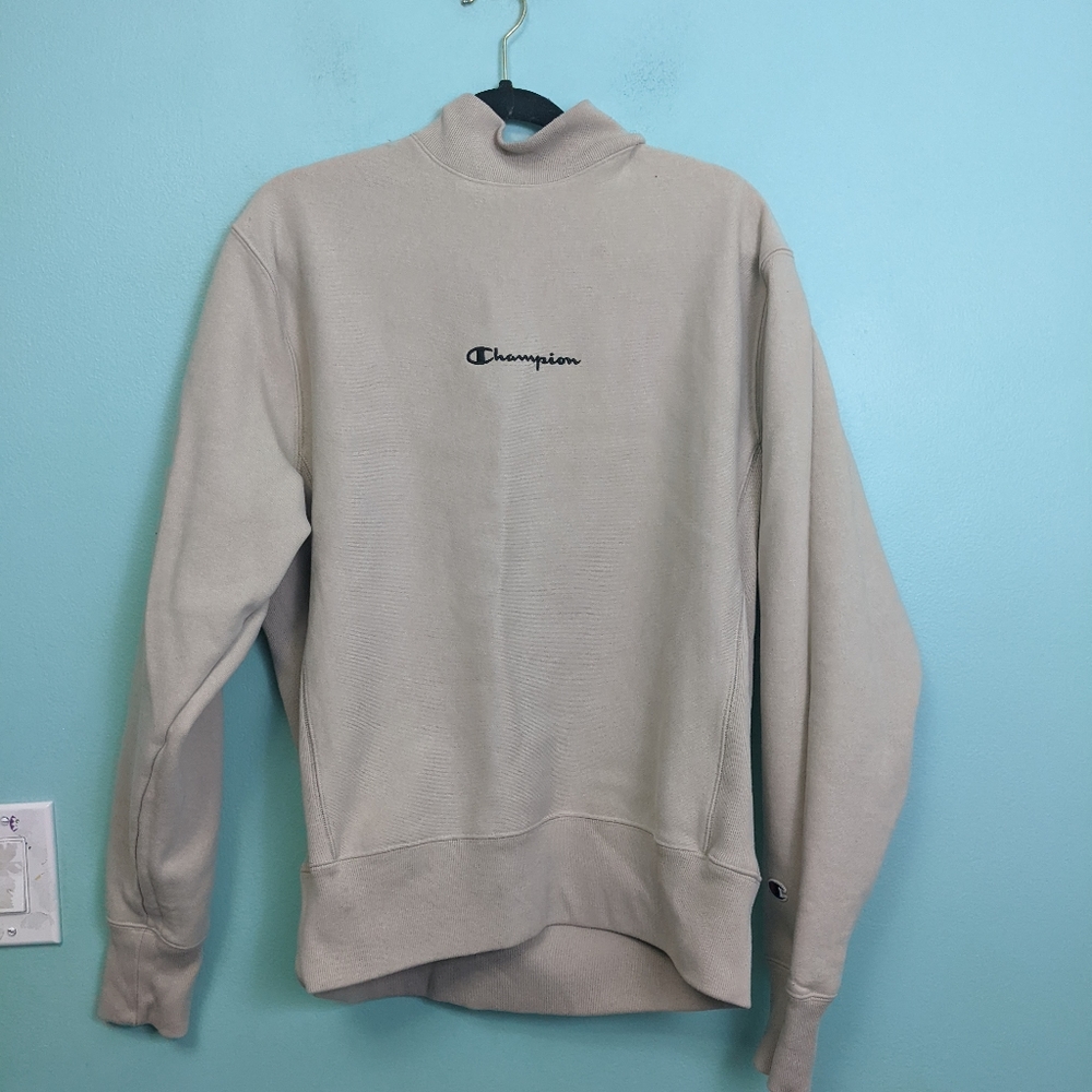 Vintage Champion Cream Mock Neck Reverse Weave Medium Sweatshirt